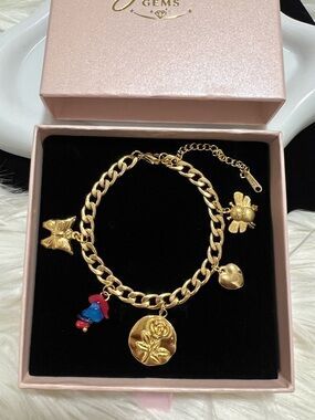 18K Gold Plated Stainless Steel Charm Bracelet - NWT